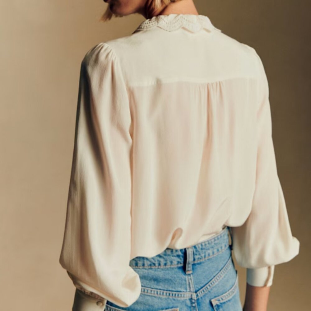 BEST Sezane Chlo Silk Blouse Ecru Ivory White French Classic Causal FR38/US6 - Picture 4 of 14